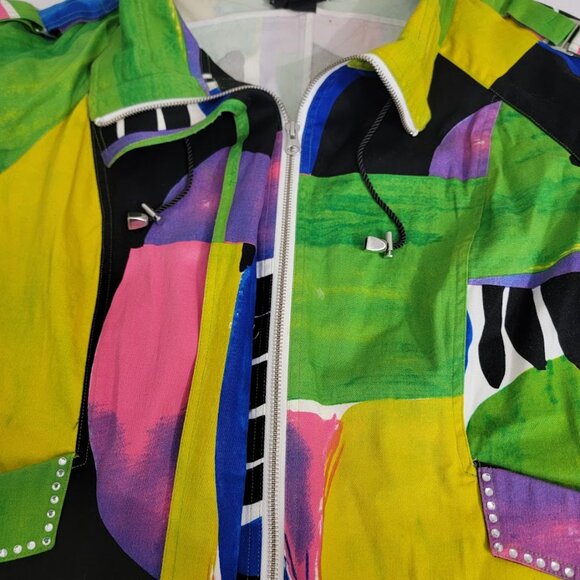Vintage Berek Abstract Wearable Artsy Jacket Sz XL Full Zip Pockets Flare Sleeve - Picture 2 of 13